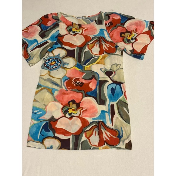 Jams World sz.S 100%‎ Rayon Hawaiian Tunic Dress Watercolor Floral Tavern Print - Picture 1 of 9